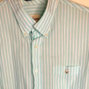 Cotton Brothers Causal Button Down Seafoam green with white stripes Men’s 2XL